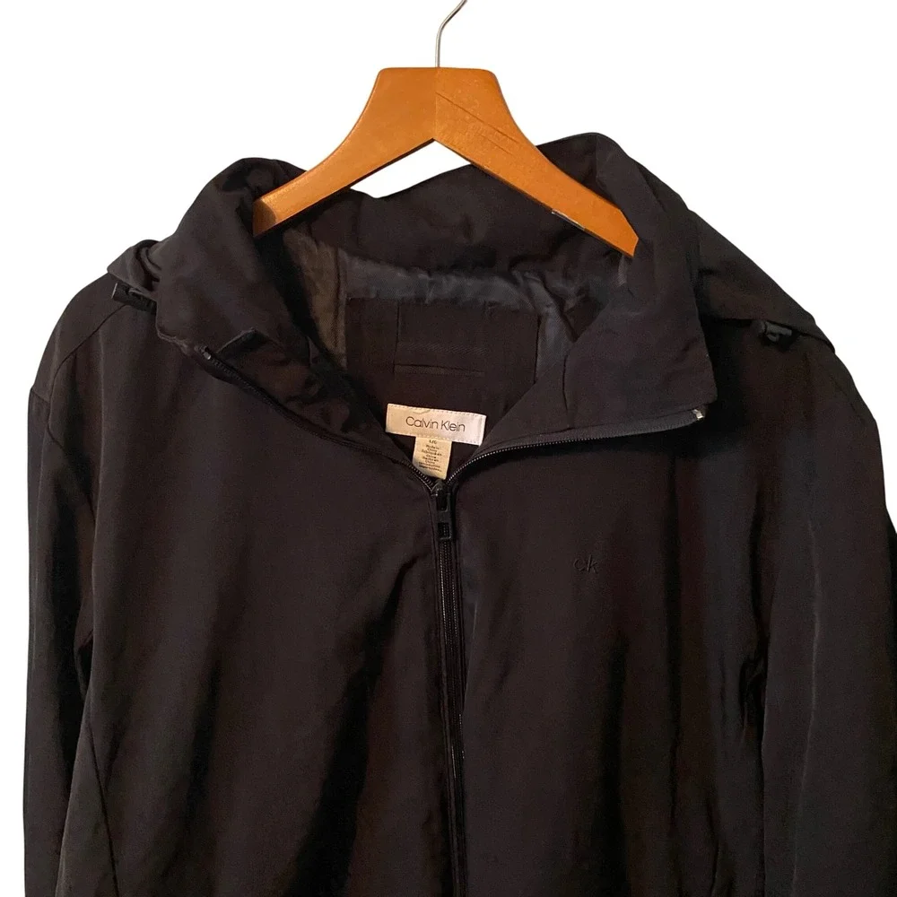 Calvin Klein Hooded Lightweight Jacket Black Zip Front Pockets Men's‎ Size L